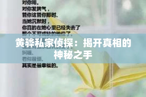 黄骅私家侦探：揭开真相的神秘之手