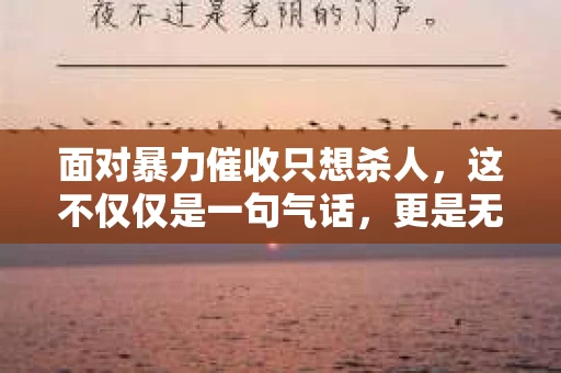 面对暴力催收只想杀人，这不仅仅是一句气话，更是无数借款人内心深处的恐惧。在这个看似光鲜亮丽的现代社会，暴力催收现象却如同毒瘤般蔓延，让人防不胜防。今天，我们就来聊聊这个沉重的话题，揭开暴力催收的冰山一角。
