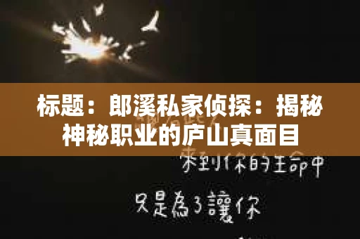标题：郎溪私家侦探：揭秘神秘职业的庐山真面目